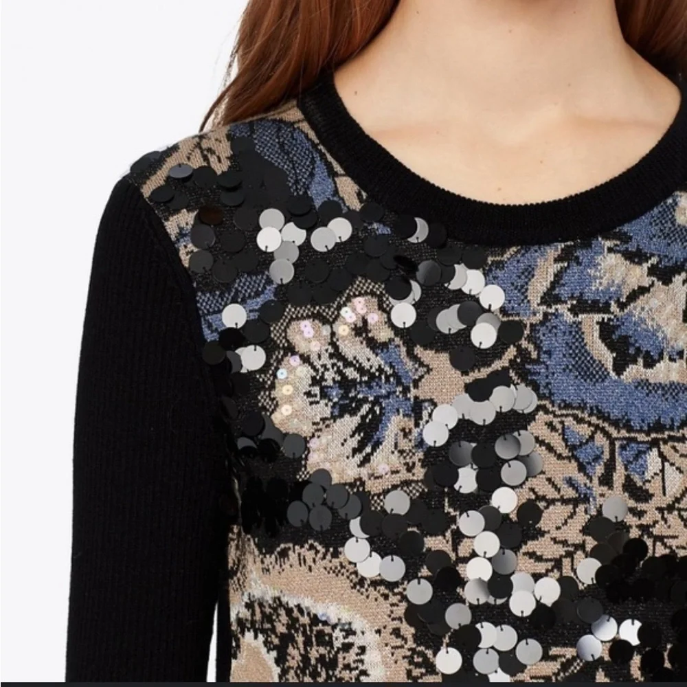 Tory Burch Agnes sequin merino wool black sweater xxs NWT